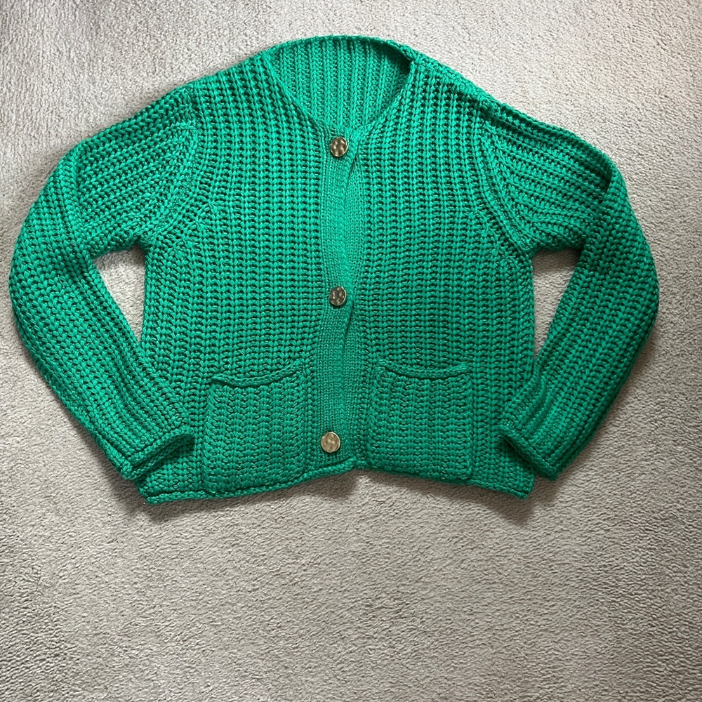 Green Chunky Knit Button-Front Women's Sweater Cardigan
